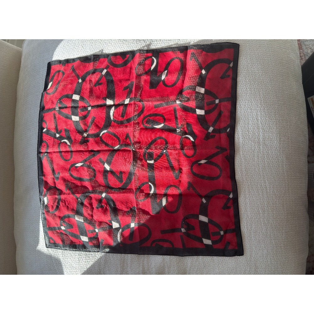 Red Black White Graphic Print Square Scarf and Solid Red Accessory Set 2pc